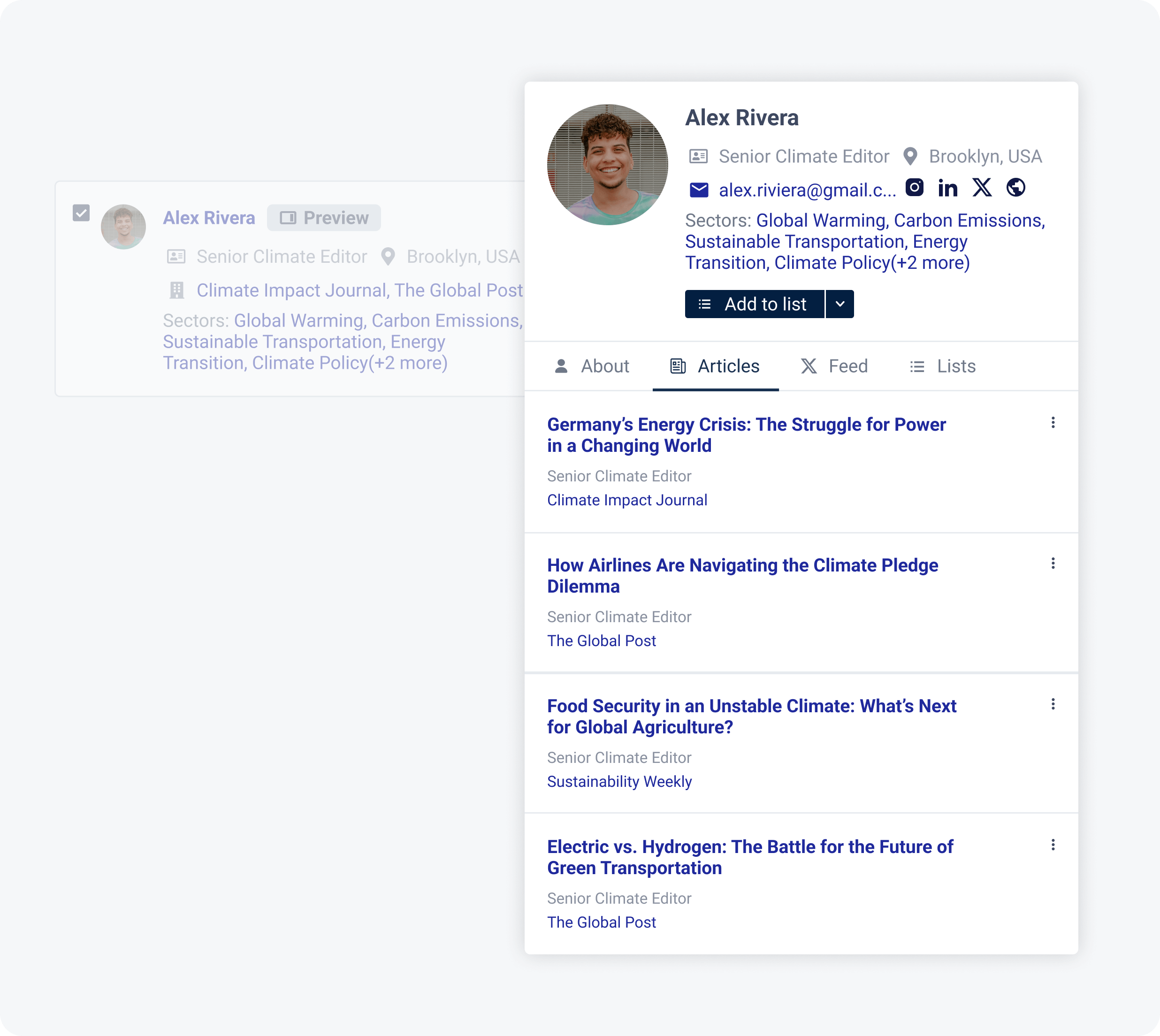 CisionOne Outreach - Screenshot Journalistenprofil 